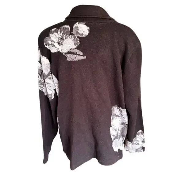 Chico’s Black Gray Floral Knit Button Jacket Cardigan – Size 4 XXL - Picture 4 of 7